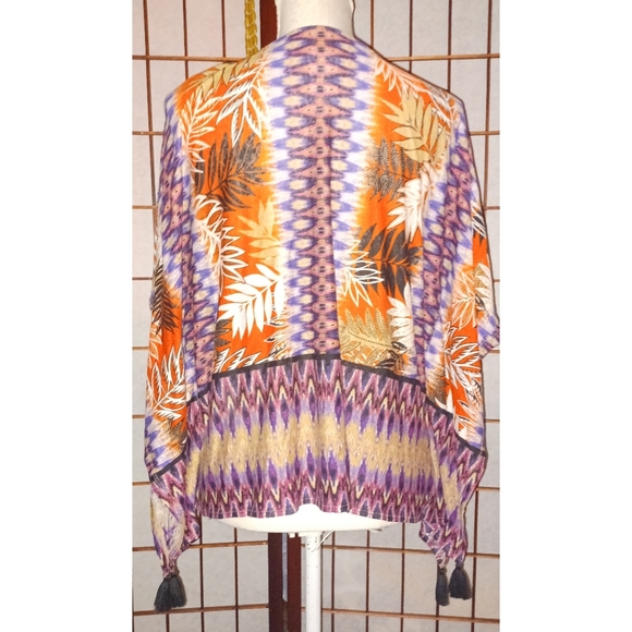 Ruby Rd. Eastern Promise Round Neck Ikat Leaves Top in color: Tngrnmu - Picture 3 of 16